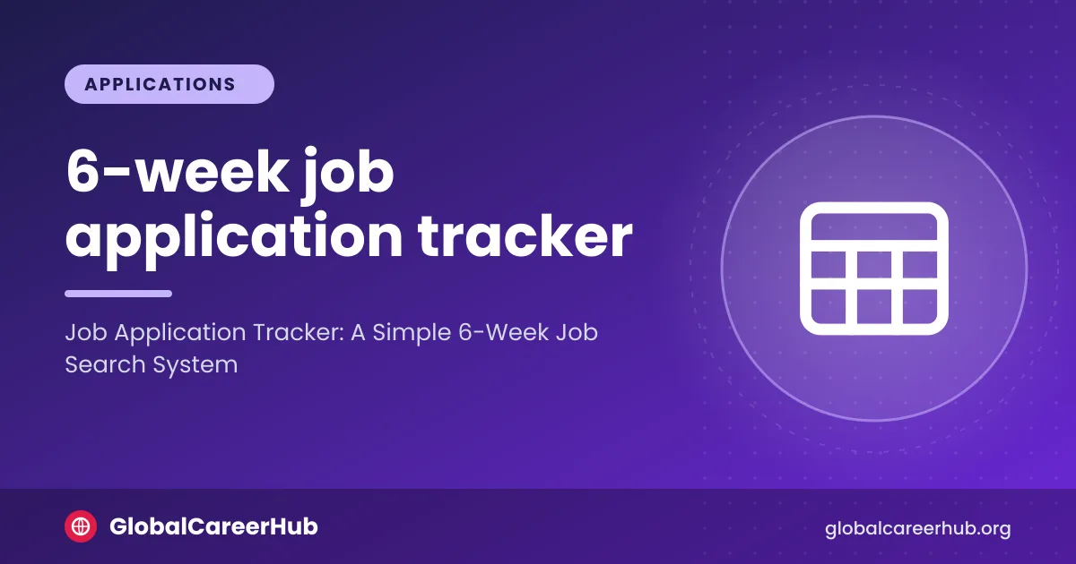 Job application tracker: a simple six-week table with columns for company, role, date sent and follow-up